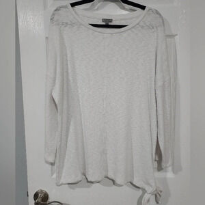 T by Talbots White Semi Sheer Waffle Knit Top with Side Tie in Size XL